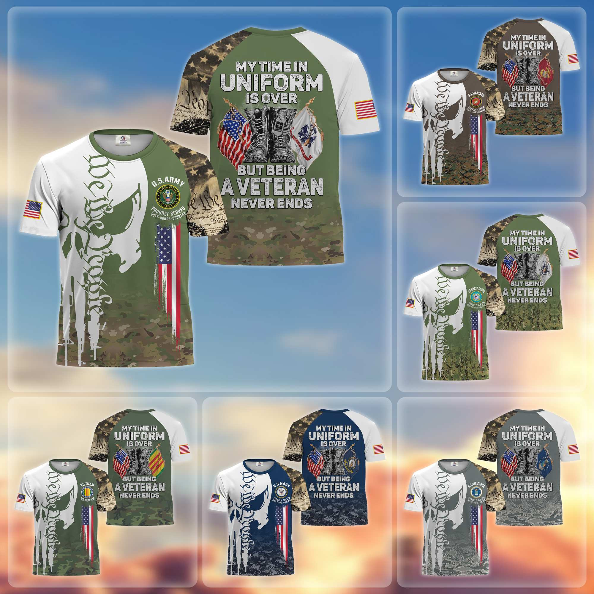 1722487612330.jpg Premium My Time In Uniform Is Over But Being A Veteran Never Ends US Veterans T-Shirt APHN300701 - Image 1