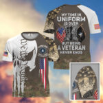 Premium My Time In Uniform Is Over But Being A Veteran Never Ends US Veterans T-Shirt APHN300701 - Image 28