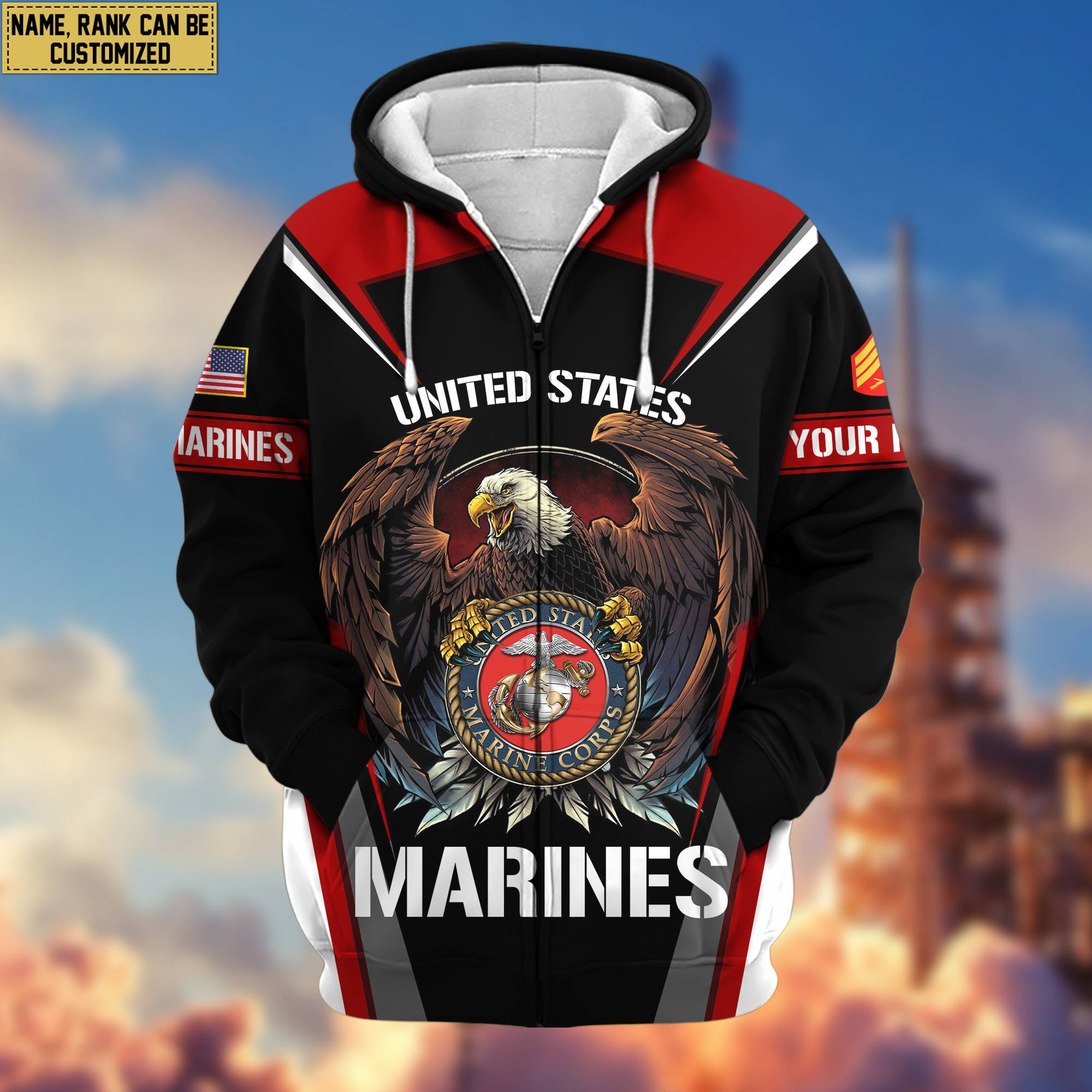 1726040420750.jpg Premium USMC Zip Hoodie VPVC601703, Custom Name, Rank, Gifts For Marine Veteran - Image 1