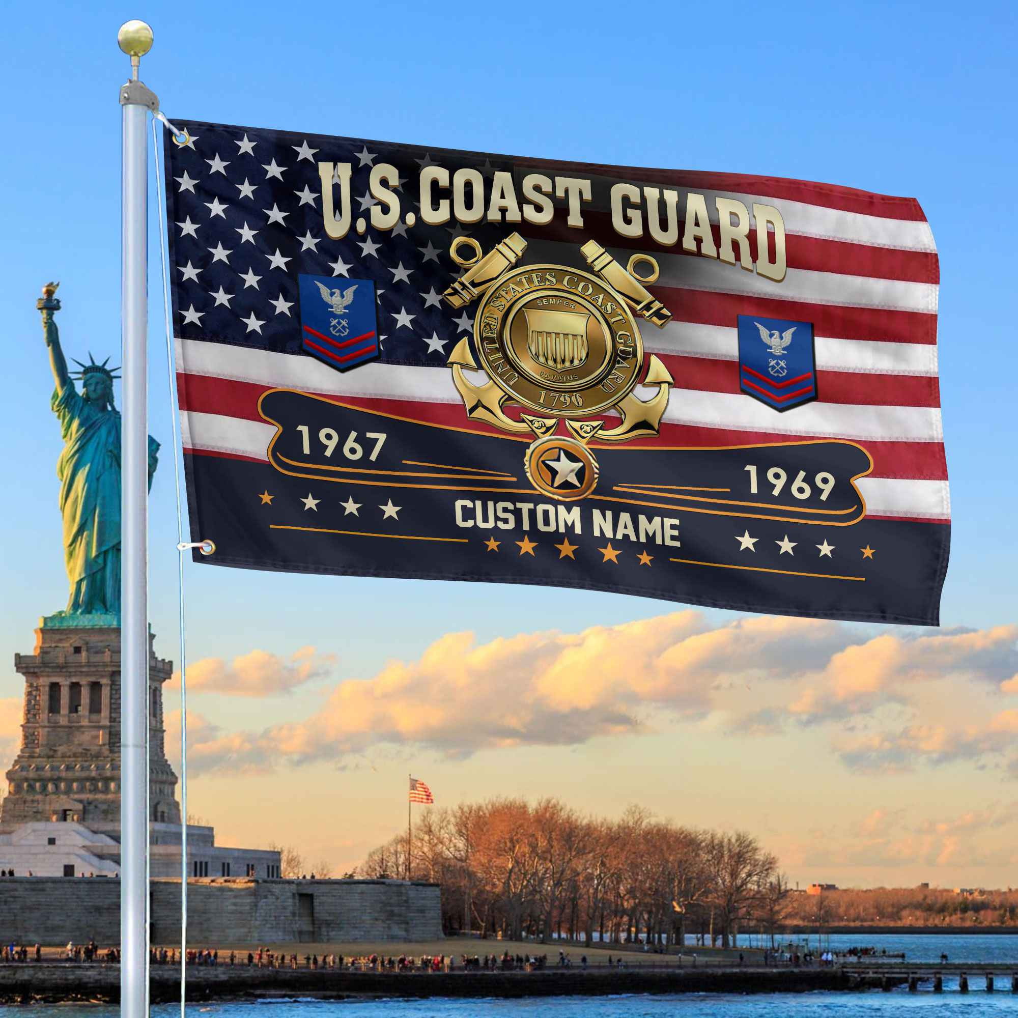 1741668725504.jpg Premium USCG Grommet Flag VPVC108905, Custom Name, Rank, Year, Gifts For Coast Guard Veteran, Best Gifts On Father's Day, Armed Forces Day, Independence Day, Veterans Day. - Image 1