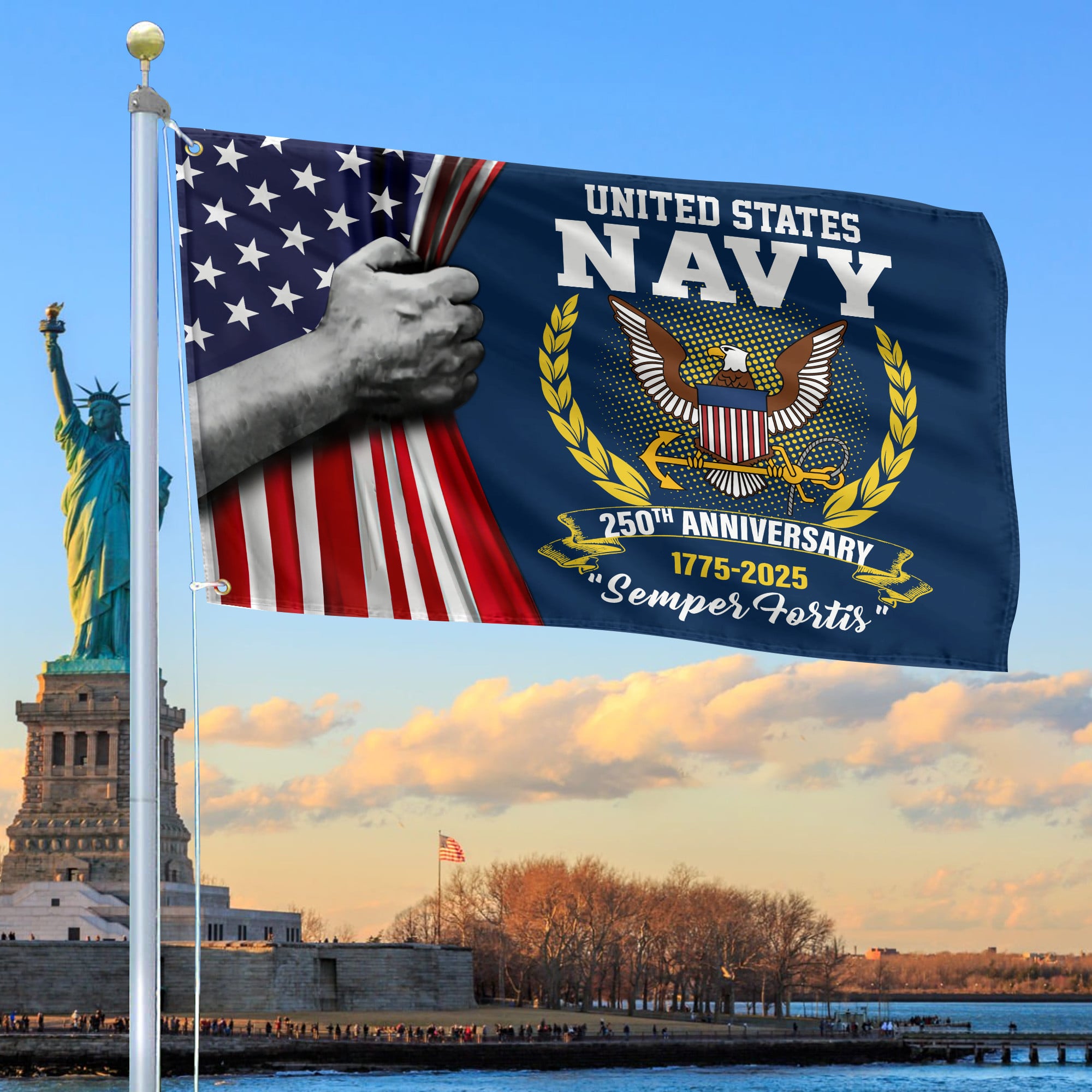 1753438182890.jpg Premium US Navy Grommet Flag VPVC120040, 250th Anniversary Navy Flag, Gifts For Navy Veteran, Best Gifts On Father's Day, Veterans Day. - Image 1
