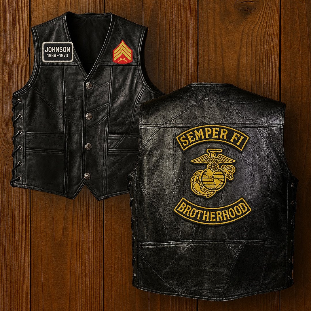 1757575528769.jpg Premium USMC Veterans Custom Leather Motor Vest VPVC702137, Gifts For Marine Veteran, Gifts On Father's Day, Veterans Day. - Image 1